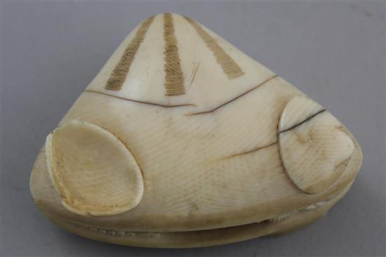A Japanese ivory okimono of The Clams Dream, 19th century, 6.5cm, faults